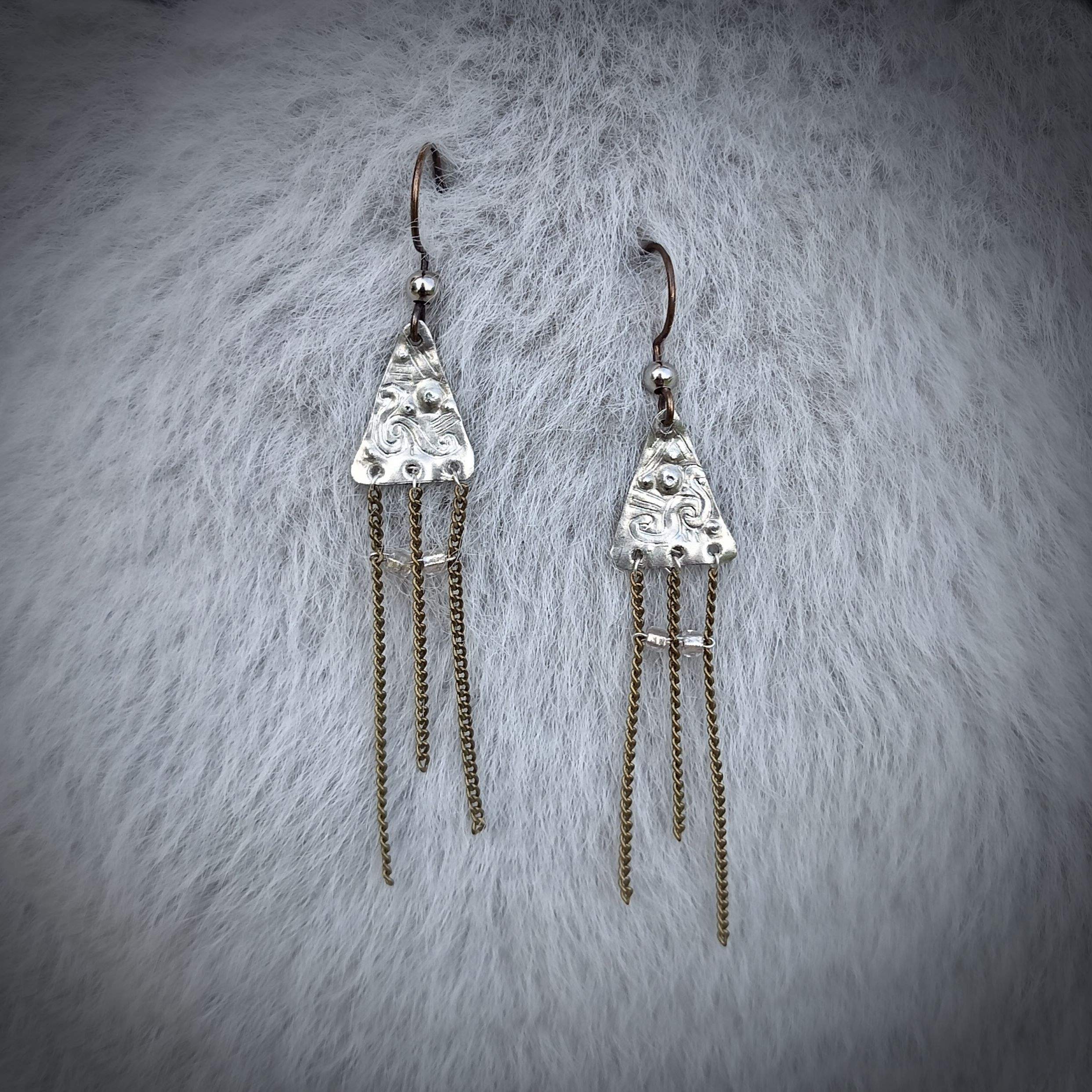 boucles d'oreilles étain et chainettes