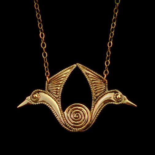 collier réversible cygnes bronze jaune